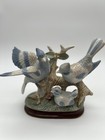 Vintage Artmark Porcelain Figurine Depicting A Blue Jay Bird Family  