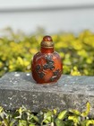 Antique vintage Asian Chinese Carved Amber glass Snuff Bottle 3 5    Or 8cm Tall