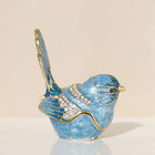Exquisite Hand - Painted Enamel Blue Bird Trinket Box Hinged Rhinestone - Adorne
