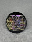 Antique Victorian Black Glass Button W gold Luster Architectural Scenes - 11 16   