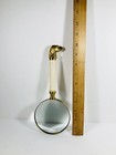 Vintage Brass Hunting Dog Head Table Magnifying Glass Bone Handle Blue Tint Lens