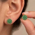 Zambian Emerald Disc Stud Earrings Solid 14k Yellow Gold Handmade Art Deco Studs