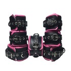 7pc Black Pink Leather Restraint Set Metal Eyelets Padded Cuffs Collar Kit