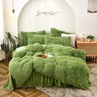Shaggy Fluffy Duvet Cover Set Queen Size Super Soft Queen-3pcs Avocado Green
