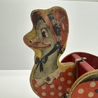 Vintage Wooden Wood Pull Toy Duck Gong Bell Mfg Co