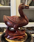 Vintage antique Chinese Hand Carved Wooden Duck Sculpture With Glass Eyes