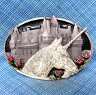 Unicorn Castle Belt Buckle Roses Mythical Fantasy Animal Vtg Bergamot     blt366