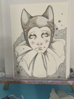 Brown And Gray Cat Clown Fantasy Drawing On 9x12 Watercolor Paper