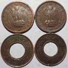 British India 2 Hole Coins   Republic India 2 Horse Coins Old One Paisa 4 Coins