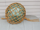 Antique Russian japan Fishing Float Hand-blown 50  Green Glass Ball Buoy Rope
