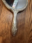 Vintage Ornate Silver Plated Vanity Hand Held Mirror Heavy Victorian Engraved