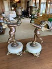 Antique Brass Cherub Candlesticks Pair Baroque Rococo Style French Neoclassical
