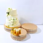 3 Gold Pearl Beaded Metal Cake Stands Mirror Top Party Event Decoration Supplies