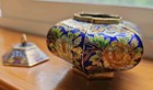 Vtg Chinese Cloisonne Hexagonal Trinket Box Peony Flower  4  High W  Lid 4  Wide