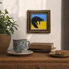 Original Black Cat Oil Painting Framed Mini Folk Art On Wood Panel 4x4 Handmade 