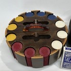 Vintage 320 Clay Poker Chips Set Wood Case Carousel Caddy Bakelite Handle Cards