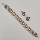 Vintage Filigree Bracelet Screw Back Earrings Set 835 Silver Flowers 7 