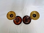 Pair Of 12  Antique English Oak Wood   Brass Barley Twist Candlesticks