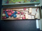 Antique Table Croquet Tabletop Vintage Toy Game Early Cardboard Box Usa 