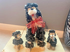 Vintage Set 3 Spaghetti Poodle Figurines Black Silver Mcm 1950s Japan Kitsch