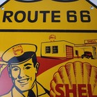 Vintage Shell Gas Sign - Gasoline Attendant Route 66 Pump Porcelain Sign
