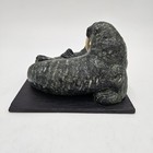 Walrus Mother   Baby Calf Stone Carving Figurine Alaskan Inuit Style Slate Base