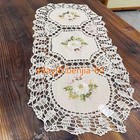 15 x33  Vintage Hand Embroidered Crochet Table Runner Oval Dresser Scarf Doily