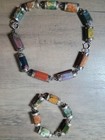 Victorian Scottish Agate Barrel Necklace  sterling Silver  - Antique - Beautiful