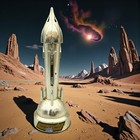 The Satellite Mechanical Rocket Ship Bank  Duro-mold Mfg 1950s Vintage Gold Tone