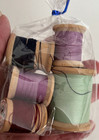 Lot Of 5 Vtg Small   Large Wood Star Thread Spools  Sewing Asst Colors