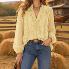 Fashionable Loose-fit Casual Stand-collar Blouse With Ruffled Hem