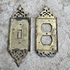 Vtg Pair Hammered Brass Single Toggle Light Switch   Electrical Outlet Covermcm 