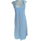 Vintage 1940 s Full Apron Handmade Granny Blue Floral Lace Trim Open Back Ties