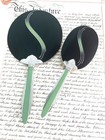 Vintage Art Deco Vanity Hand Mirror   Brush Silver Metal green   Black Bakelite