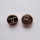 Set Of 2 Chanel Buttons  Black  Gold  Round  Rhinestone   Enamel  20mm  Stamped