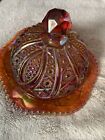 Indiana Carnival Glass Red Sunset Arches Amberina Dome Butter Dish Heirloom
