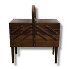 Vintage Mid Century Modern Accordion Wood Sewing Box Cantilever Craft Storage