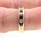 Classic 14k Solid Yellow Gold Natural Blue Sapphire And Diamond Band Ring Size 7