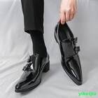 Mens Patent Leather Double Monk Strap Party Pointy Toe Shoes Business Oxford New