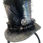 Mini Top Hat Headband Halloween Costume Headwear Steampunk Gears Black Feathers