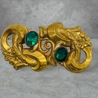 Vintage Art Deco Green Glass Octagon Cut Gold Tone Pinchbeck Pin Large 3  Brooch