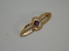 Antique Art Nouveau Deco Bodman 10k Yellow Gold Amethyst Engraved Bar Pin Brooch