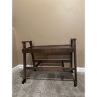 Vtg Mid Century Danish Modern Atomic 2-tier Walnut Wood Bar Media Cart On Wheels