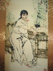Old Chinese Antique Painting Scroll About Beauty On Rice Paper By He Jiaying         