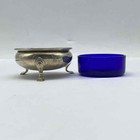 Frank M Whiting Sterling George Ii Salt Cellar Cobalt Glass Liner Spoon 3pc Set