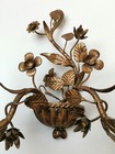 Antique Italian Gilt Tole Wall Sconce 2 Lights Fixture Vintage 1950 s Toleware