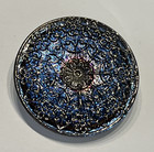 Lovely Vintage Blue   Silver Flower floral Czech Glass Button - 1-1 4   cd4 