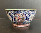 Antique 19thc Daoguang Chinese Blue Ground Families Rose Porcelain Footed Bowl