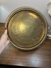 Vintage Solid Brass Round Tray With Ornate Pierced Sides 13    Euc