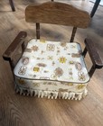 Vintage Retro Booster Seat Chair 1960 s Tan   Yellow Baby Doll Vinyl   Wood